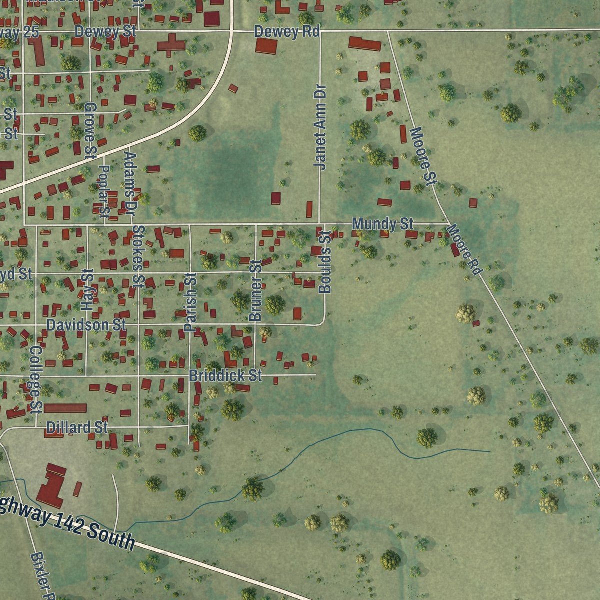 Second close-up of the map of Eldorado, Illinois print showing more streets and buildings