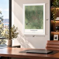 Eldorado, Illinois map, 18 x 24 inch print in a white frame in a home office