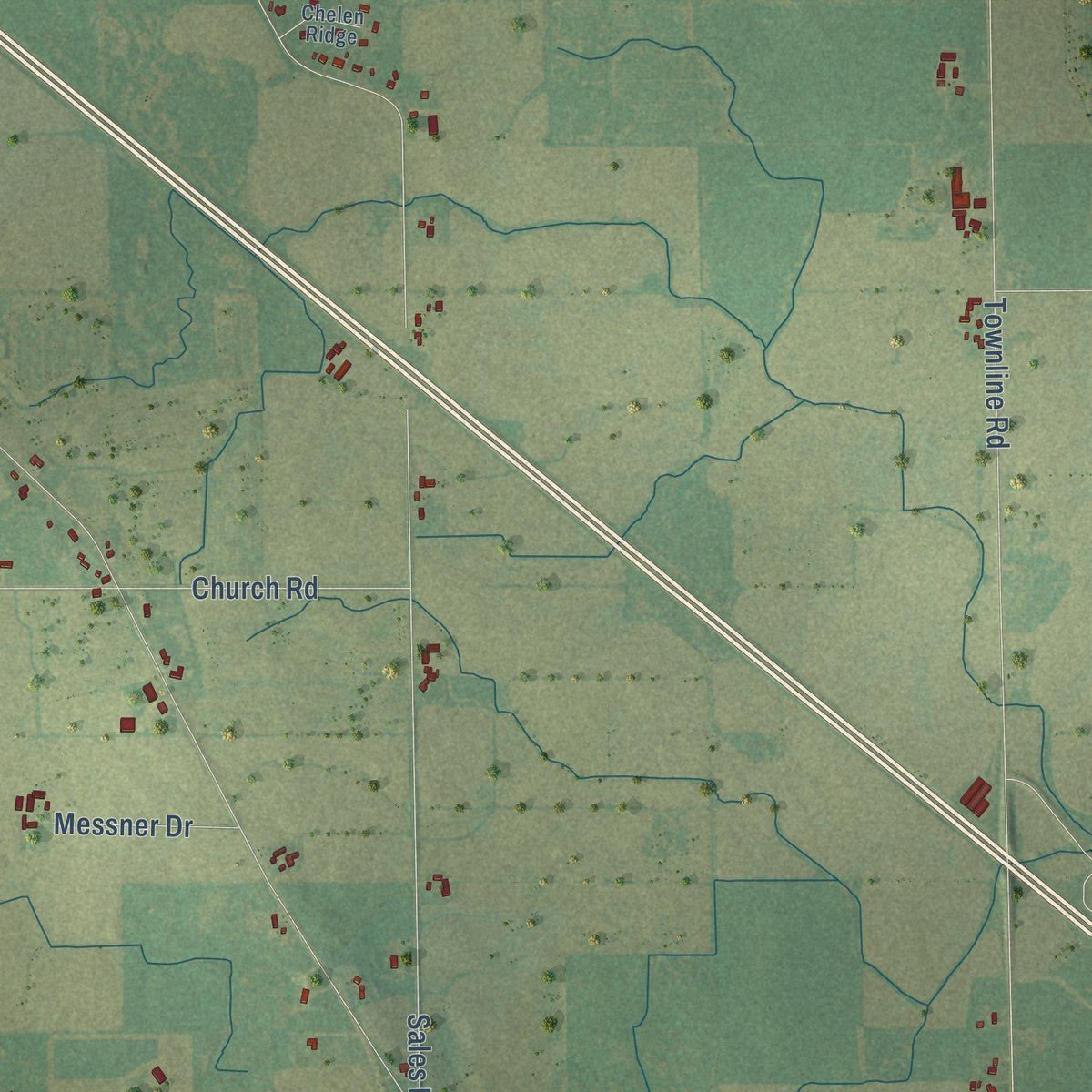 Second close-up of the map of Eldorado, Wisconsin print showing more streets and buildings