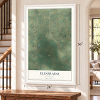 Eldorado, Wisconsin map, 24 x 36 inch print in a white frame by a staircase