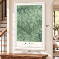 Eldred, Jefferson County, Pennsylvania map, 24 x 36 inch print in a white frame by a staircase