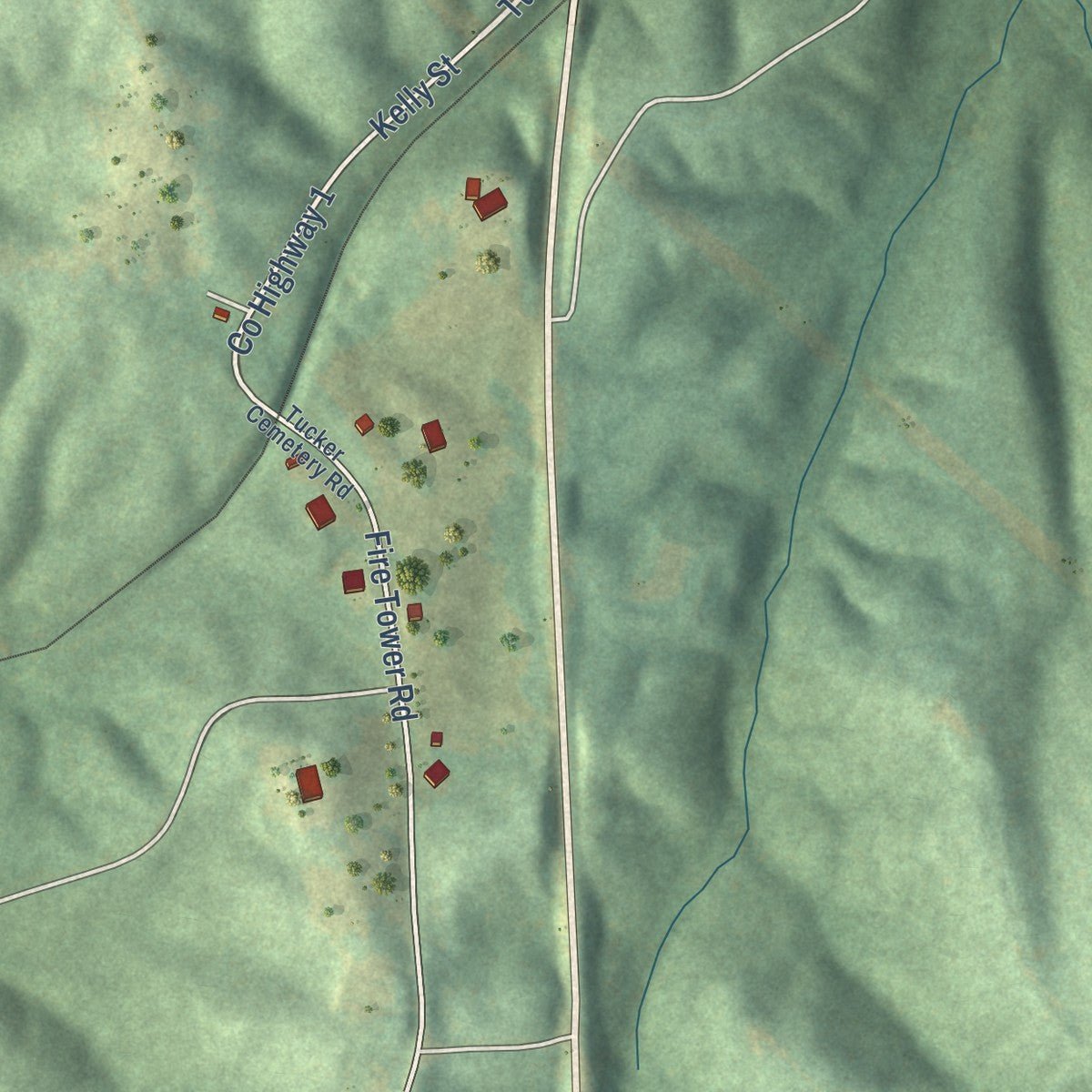 Second close-up of the map of Eldridge, Alabama print showing more streets and buildings
