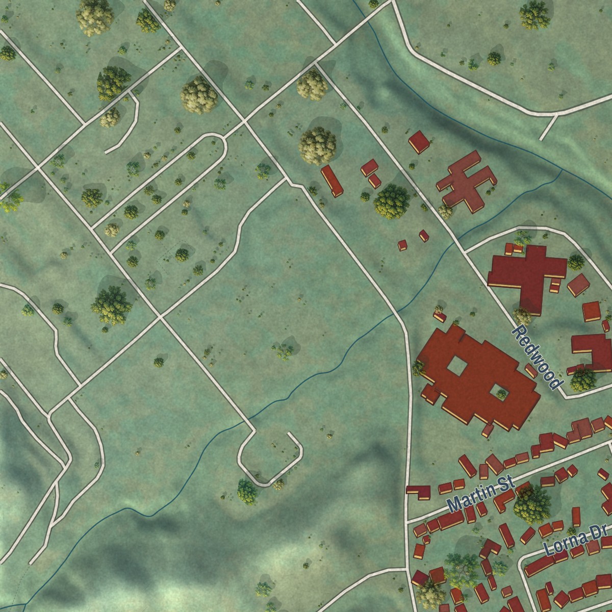 Second close-up of the map of Eldridge, California print showing more streets and buildings