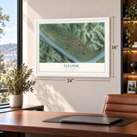 Eleanor, West Virginia map, 18 x 24 inch print in a white frame in a home office