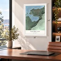 Electric City, Washington map, 18 x 24 inch print in a white frame in a home office