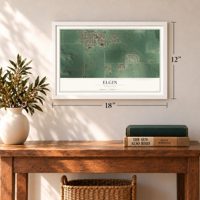 Elgin, Minnesota map, 12 x 18 inch print in a white frame in an entryway