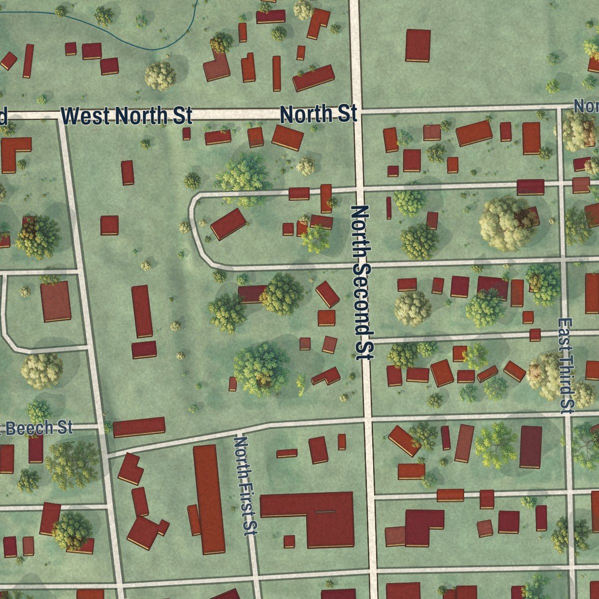 Second close-up of the map of Elgin, Nebraska print showing more streets and buildings