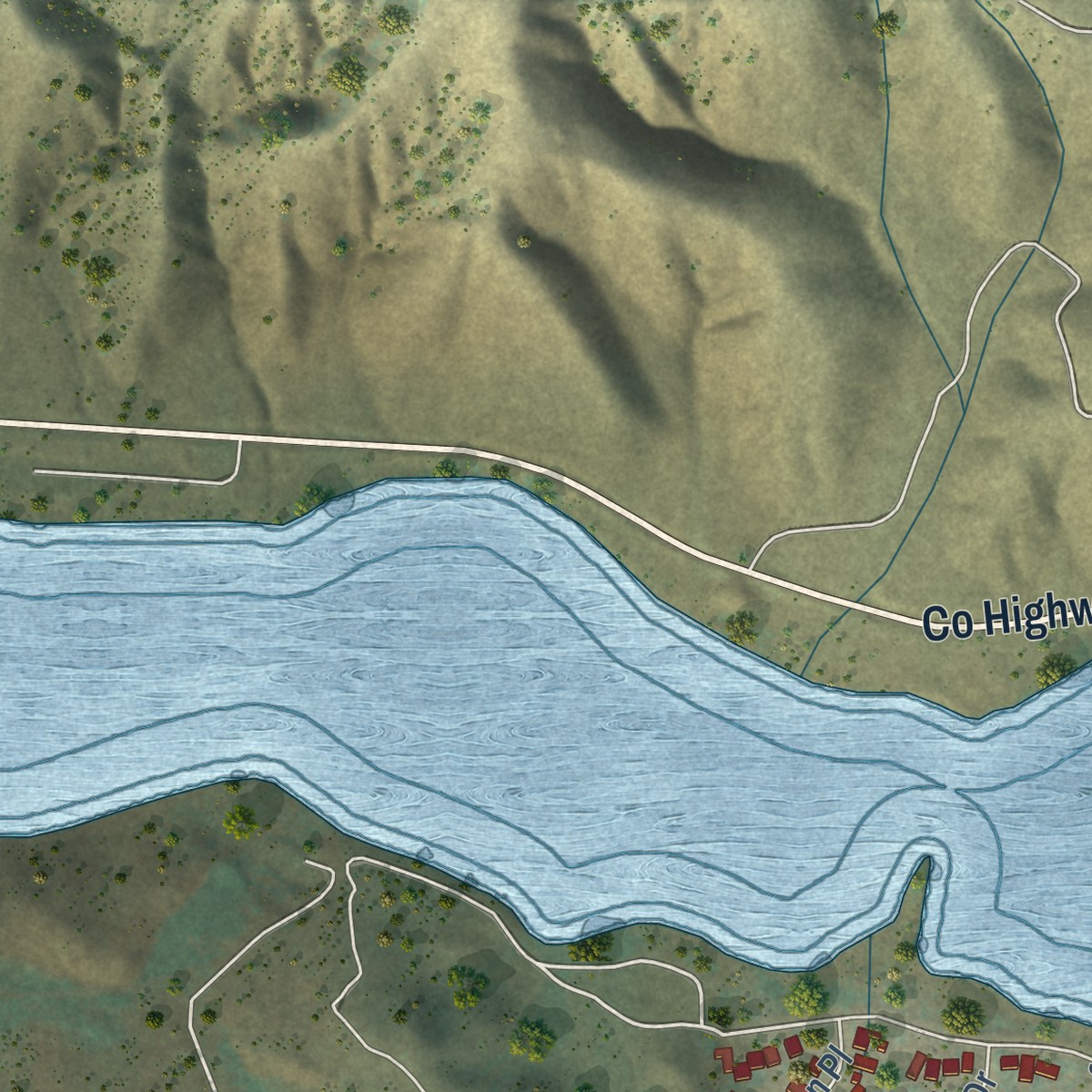 Second close-up of the map of Elizabeth Lake, California print showing more streets and buildings