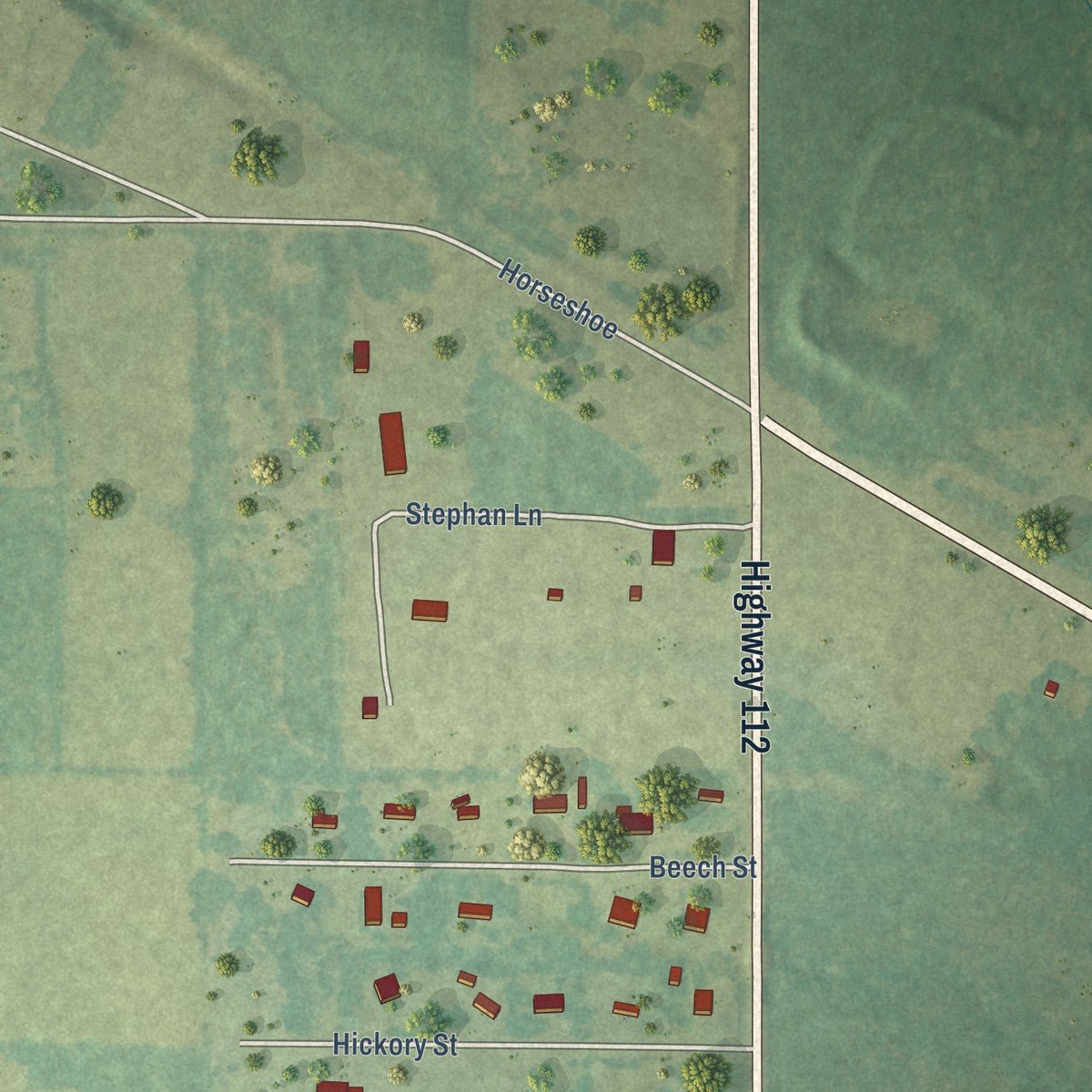 Second close-up of the map of Elizabeth, Louisiana print showing more streets and buildings