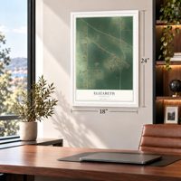 Elizabeth, Louisiana map, 18 x 24 inch print in a white frame in a home office