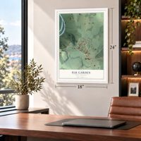 Elk Garden, West Virginia map, 18 x 24 inch print in a white frame in a home office
