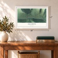 Elk Grove, Pennsylvania map, 12 x 18 inch print in a white frame in an entryway