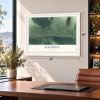 Elk Grove, Pennsylvania map, 18 x 24 inch print in a white frame in a home office