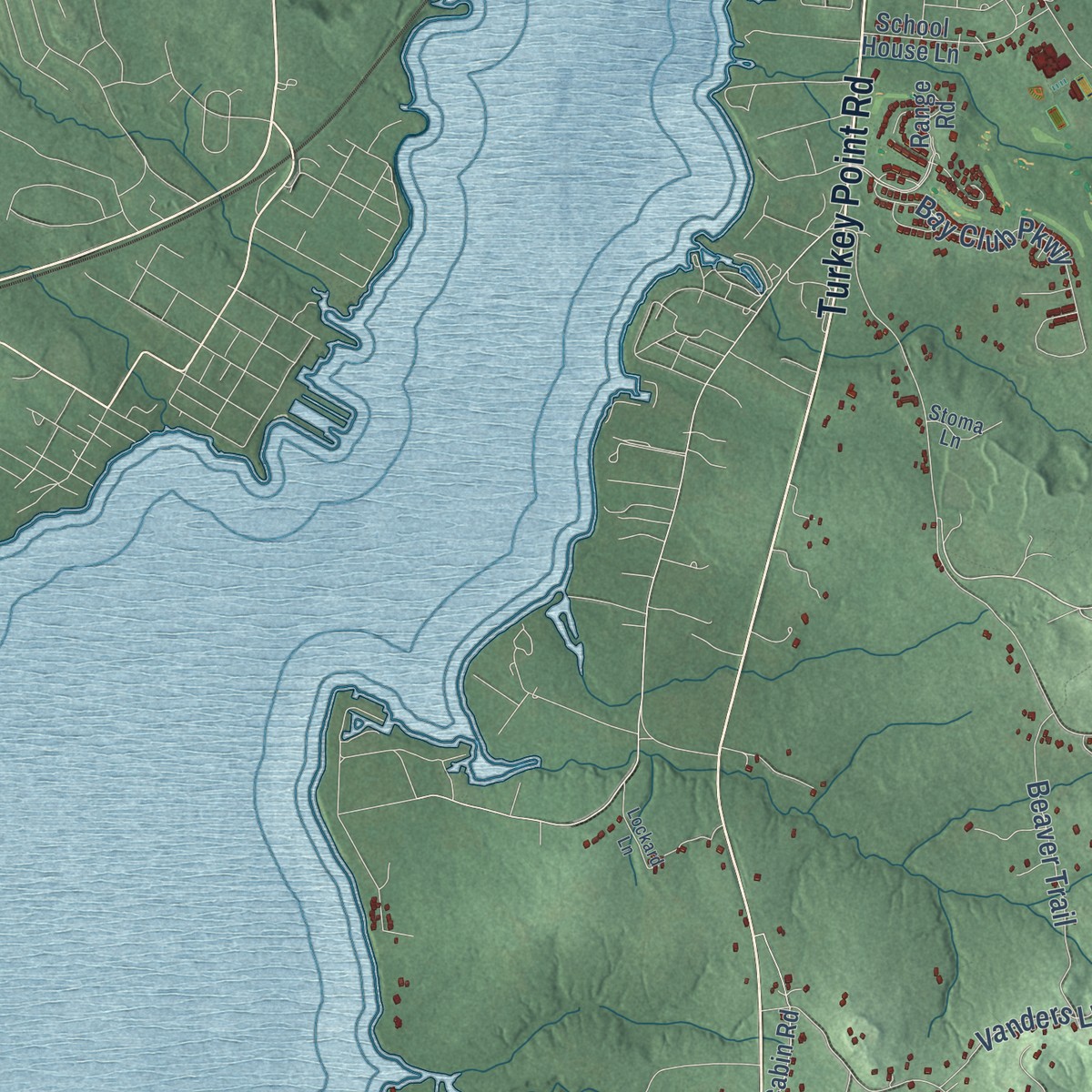 Second close-up of the map of Elk Neck, Maryland print showing more streets and buildings
