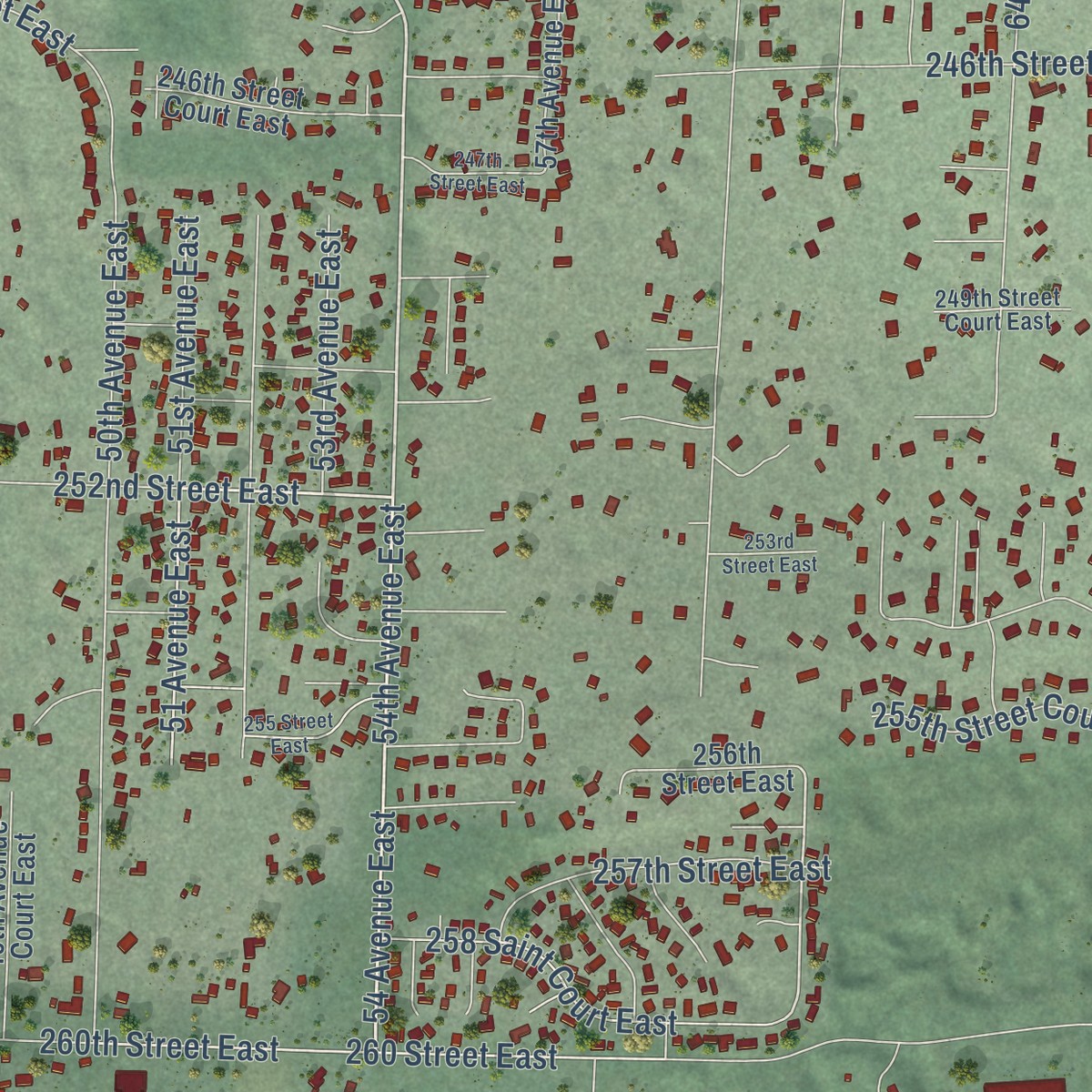 Second close-up of the map of Elk Plain, Washington print showing more streets and buildings