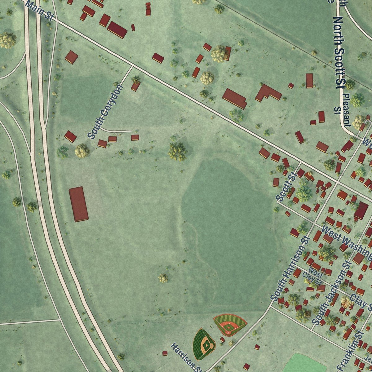 Second close-up of the map of Elk Point, South Dakota print showing more streets and buildings