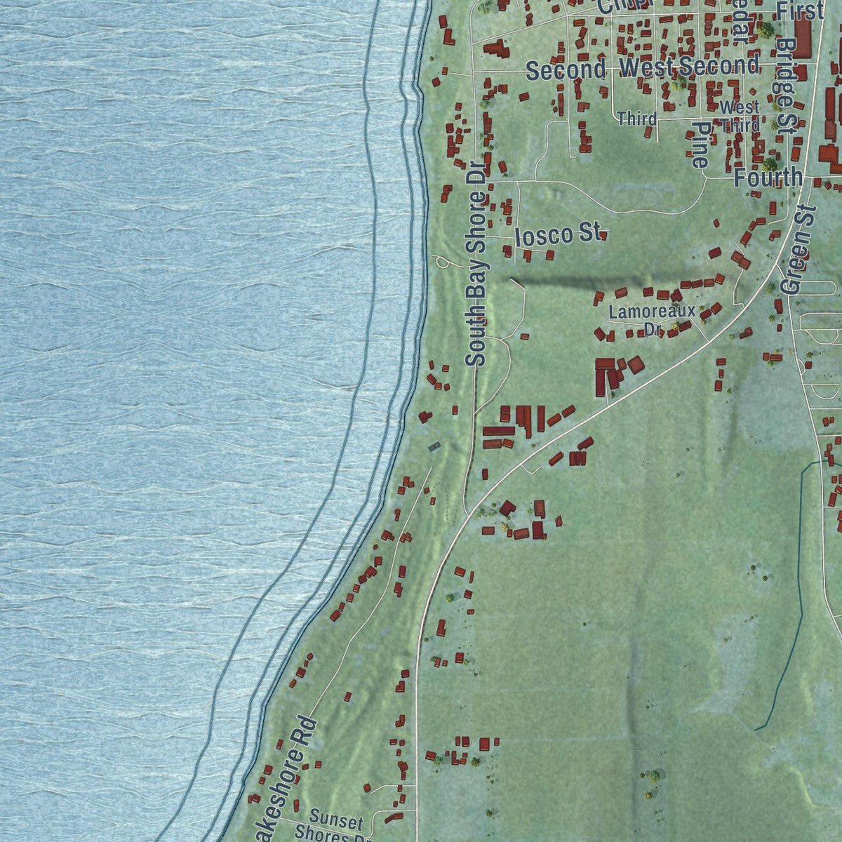 Second close-up of the map of Elk Rapids, Antrim County, Michigan print showing more streets and buildings