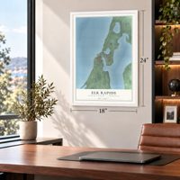 Elk Rapids, Antrim County, Michigan map, 18 x 24 inch print in a white frame in a home office