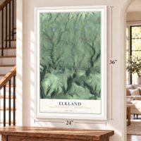 Elkland, Sullivan County, Pennsylvania map, 24 x 36 inch print in a white frame by a staircase