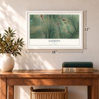 Elkmont, Alabama map, 12 x 18 inch print in a white frame in an entryway