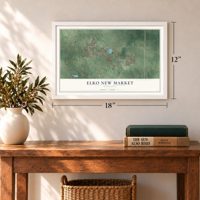 Elko New Market, Minnesota map, 12 x 18 inch print in a white frame in an entryway