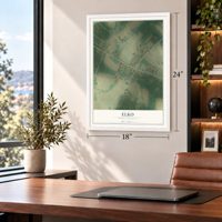 Elko, South Carolina map, 18 x 24 inch print in a white frame in a home office