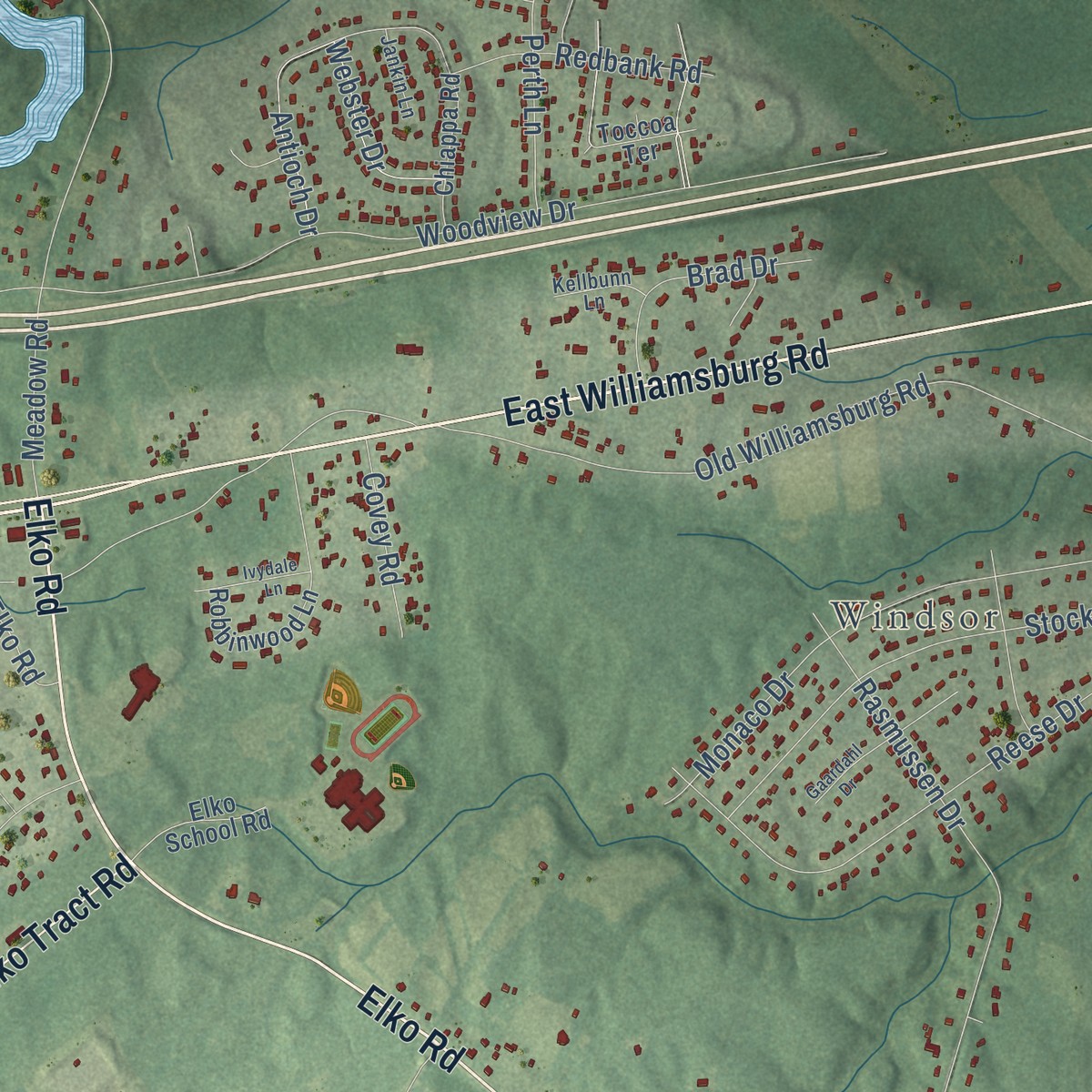 Second close-up of the map of Elko, Virginia print showing more streets and buildings
