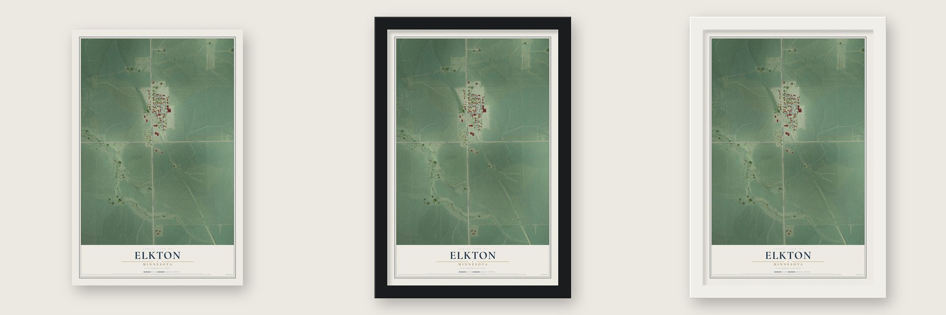 Elkton, Minnesota map unframed, in a black wood frame and in a white wood frame