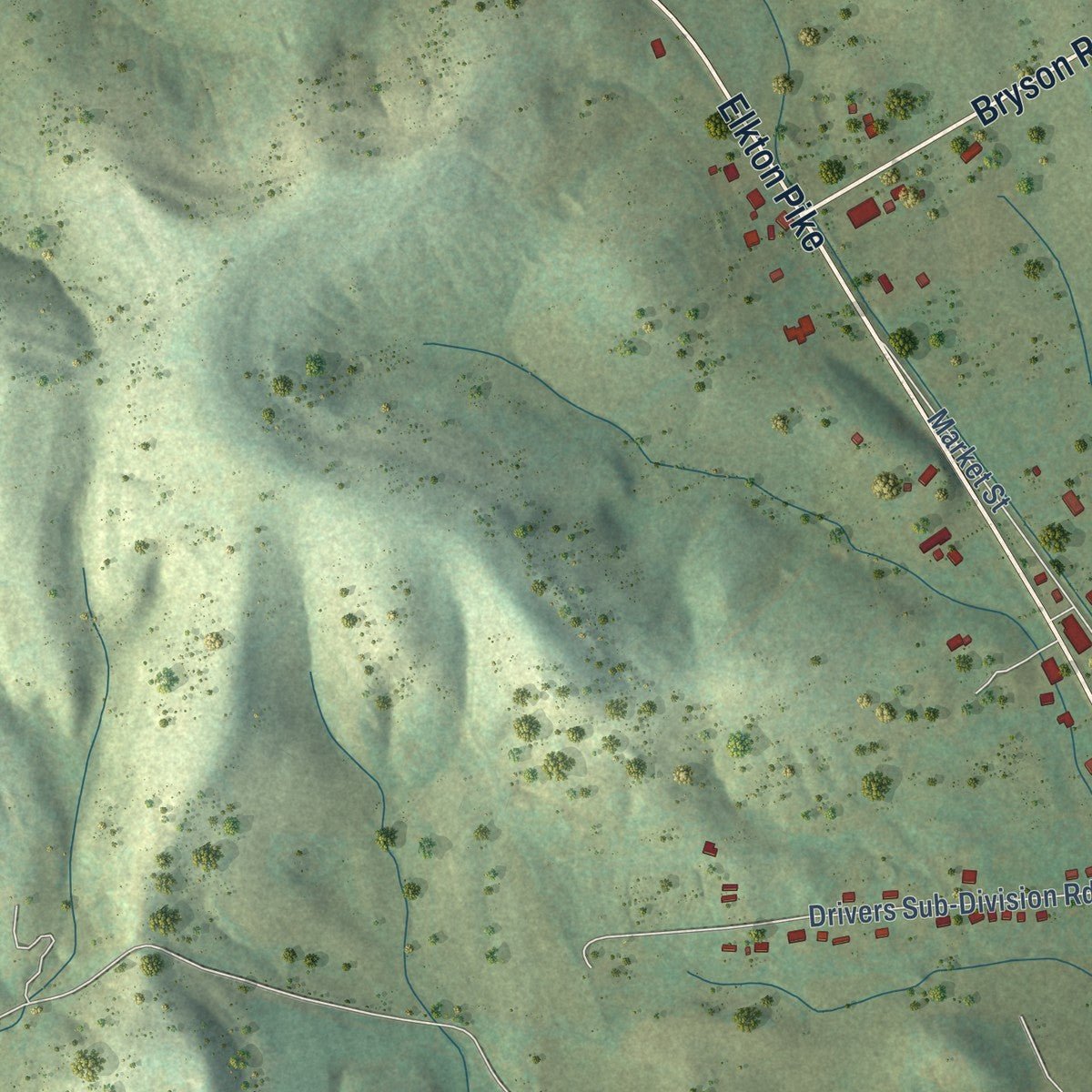 Second close-up of the map of Elkton, Tennessee print showing more streets and buildings