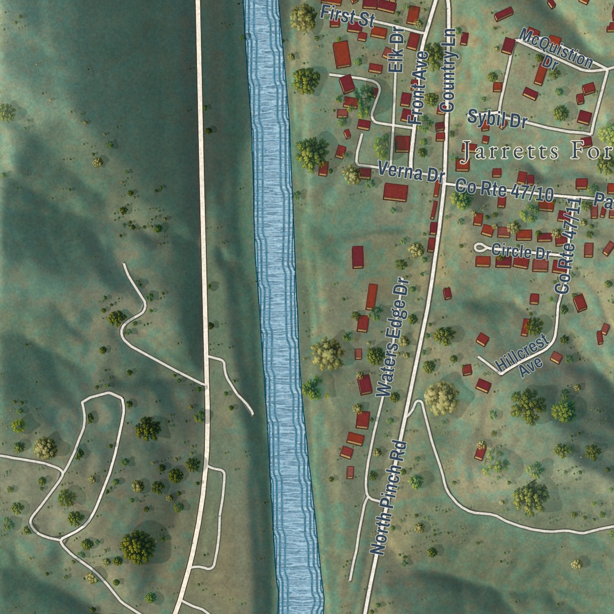 Second close-up of the map of Elkview, West Virginia print showing more streets and buildings