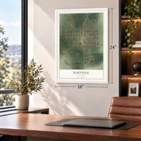 Elkville, Illinois map, 18 x 24 inch print in a white frame in a home office