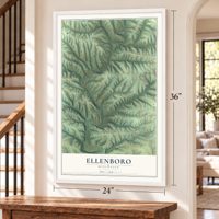 Ellenboro, Wisconsin map, 24 x 36 inch print in a white frame by a staircase