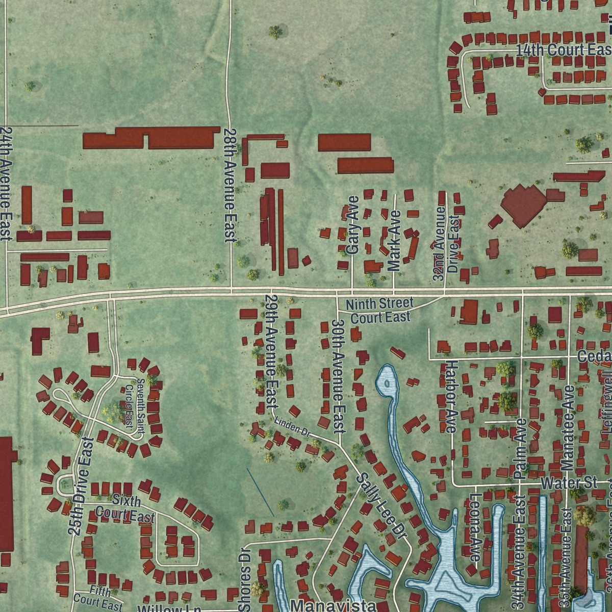 Second close-up of the map of Ellenton, Florida print showing more streets and buildings