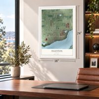 Ellenton, Florida map, 18 x 24 inch print in a white frame in a home office