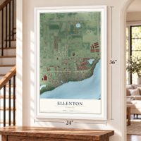 Ellenton, Florida map, 24 x 36 inch print in a white frame by a staircase