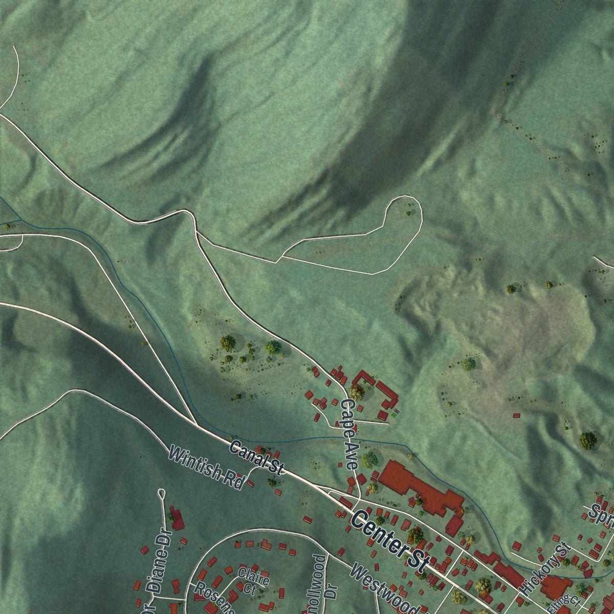 Second close-up of the map of Ellenville, New York print showing more streets and buildings