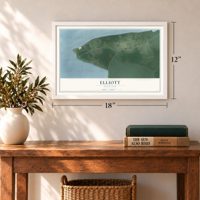 Elliott, Maryland map, 12 x 18 inch print in a white frame in an entryway