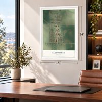 Ellsworth, Minnesota map, 18 x 24 inch print in a white frame in a home office