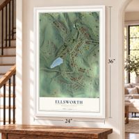 Ellsworth, Pennsylvania map, 24 x 36 inch print in a white frame by a staircase