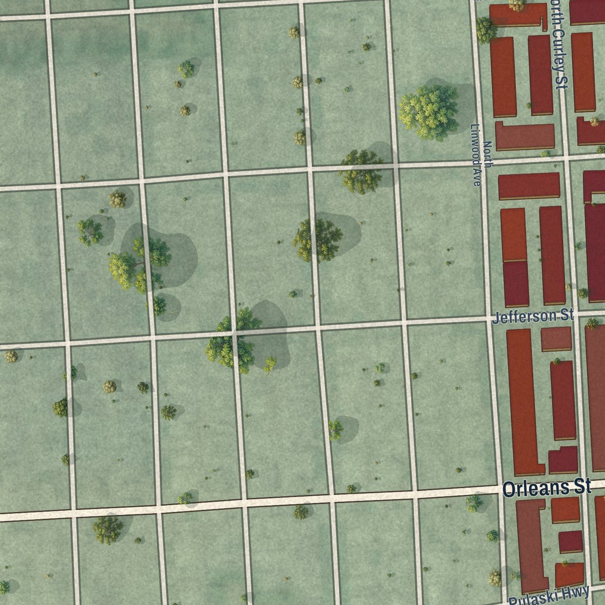 Second close-up of the map of Ellwood Park-Monument, Maryland print showing more streets and buildings