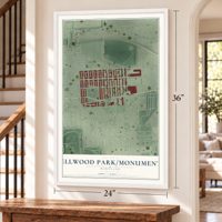 Ellwood Park-Monument, Maryland map, 24 x 36 inch print in a white frame by a staircase