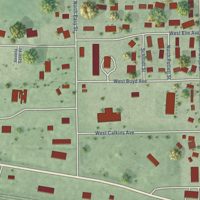 Second close-up of the map of Elm Creek, Nebraska print showing more streets and buildings