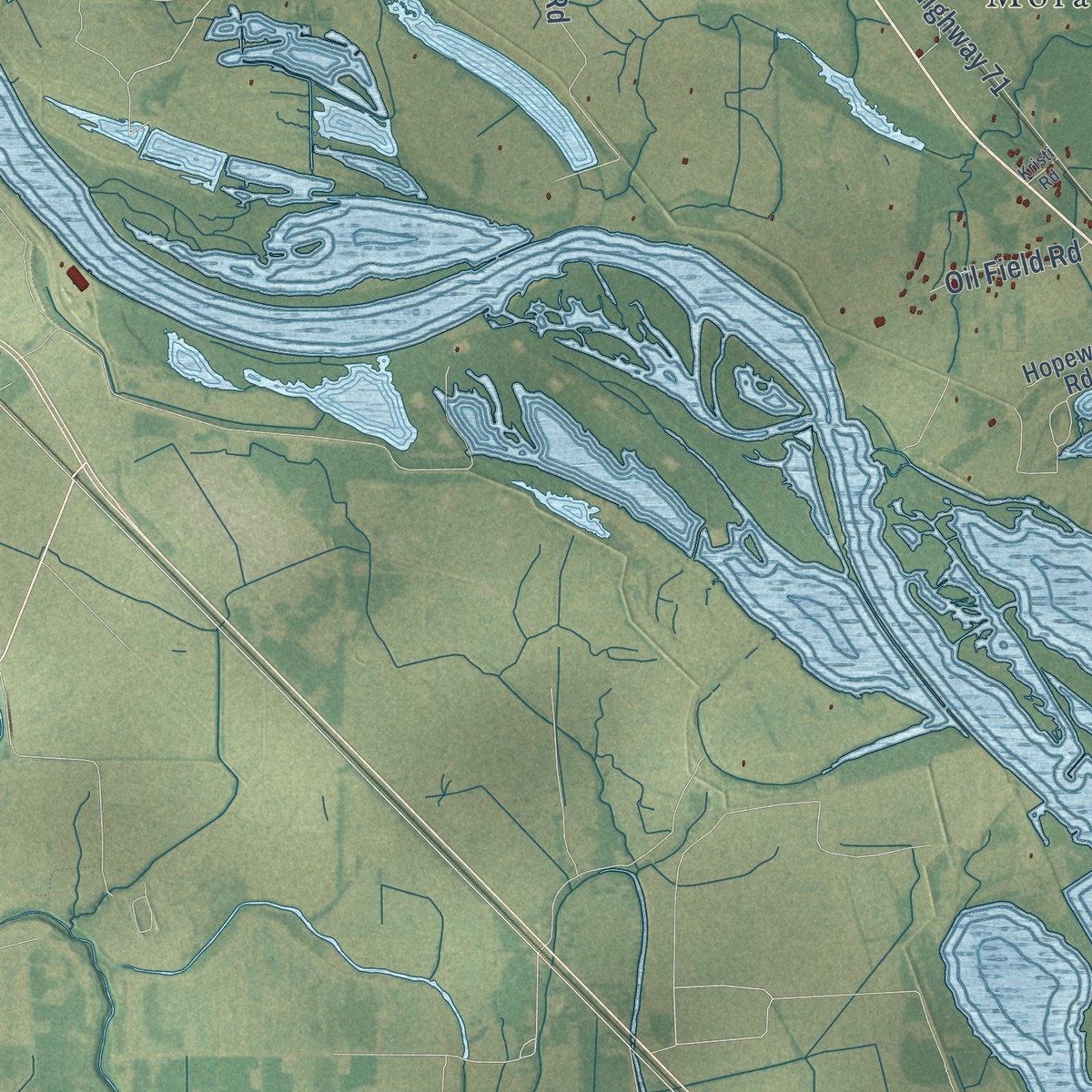 Second close-up of the map of Elm Grove, Louisiana print showing more streets and buildings
