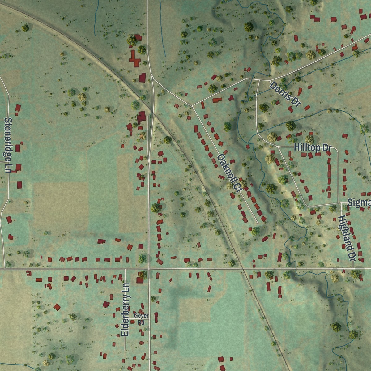 Second close-up of the map of Elma Center, New York print showing more streets and buildings