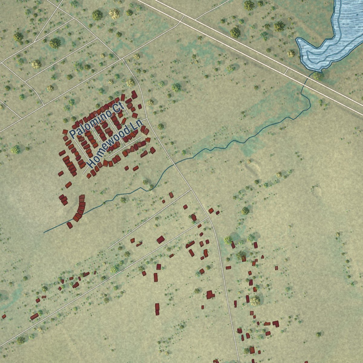 Second close-up of the map of Elmendorf, Texas print showing more streets and buildings