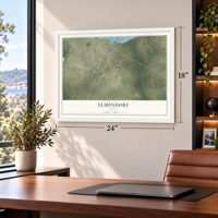 Elmendorf, Texas map, 18 x 24 inch print in a white frame in a home office