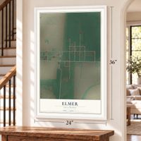 Elmer, Oklahoma map, 24 x 36 inch print in a white frame by a staircase