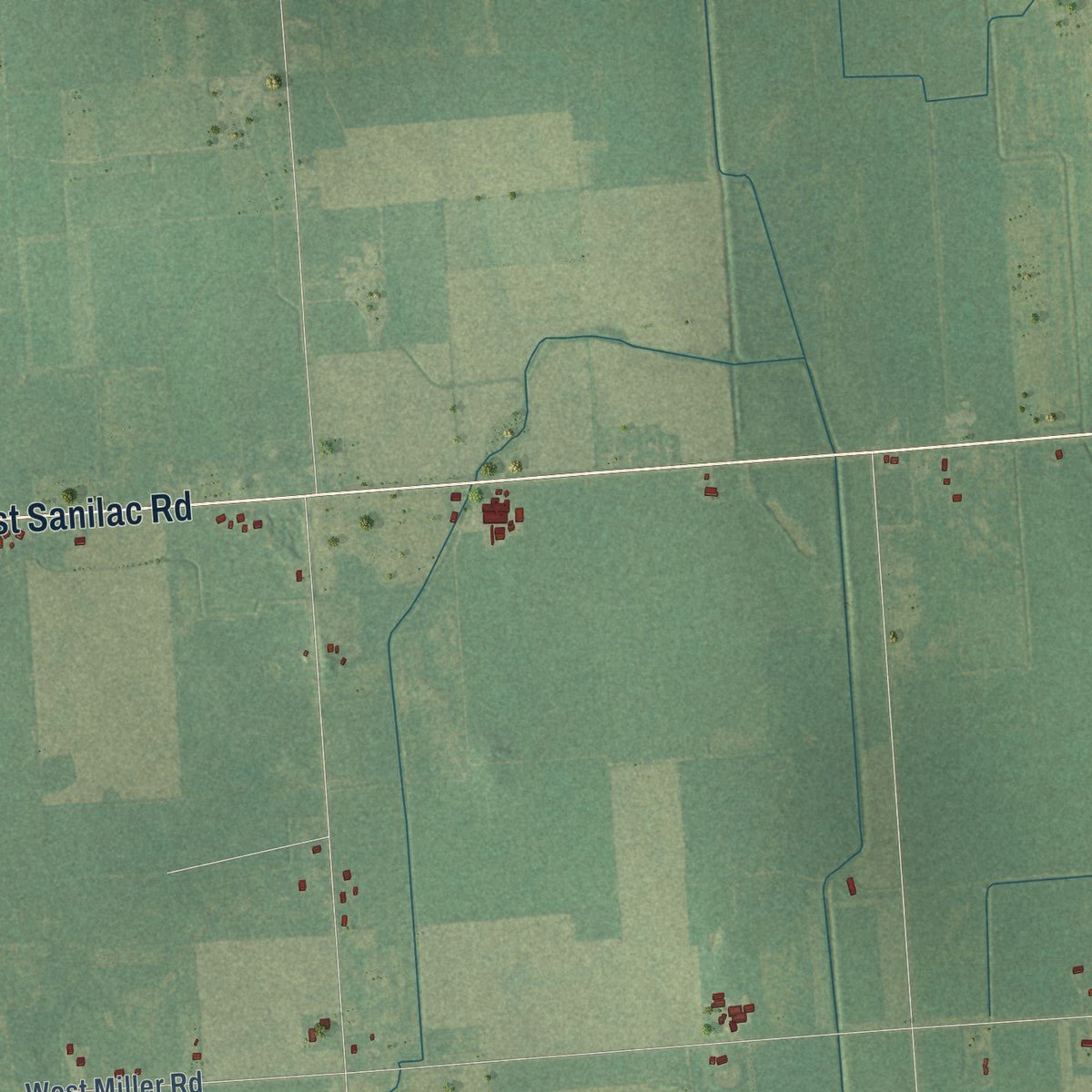 Second close-up of the map of Elmer, Sanilac County, Michigan print showing more streets and buildings