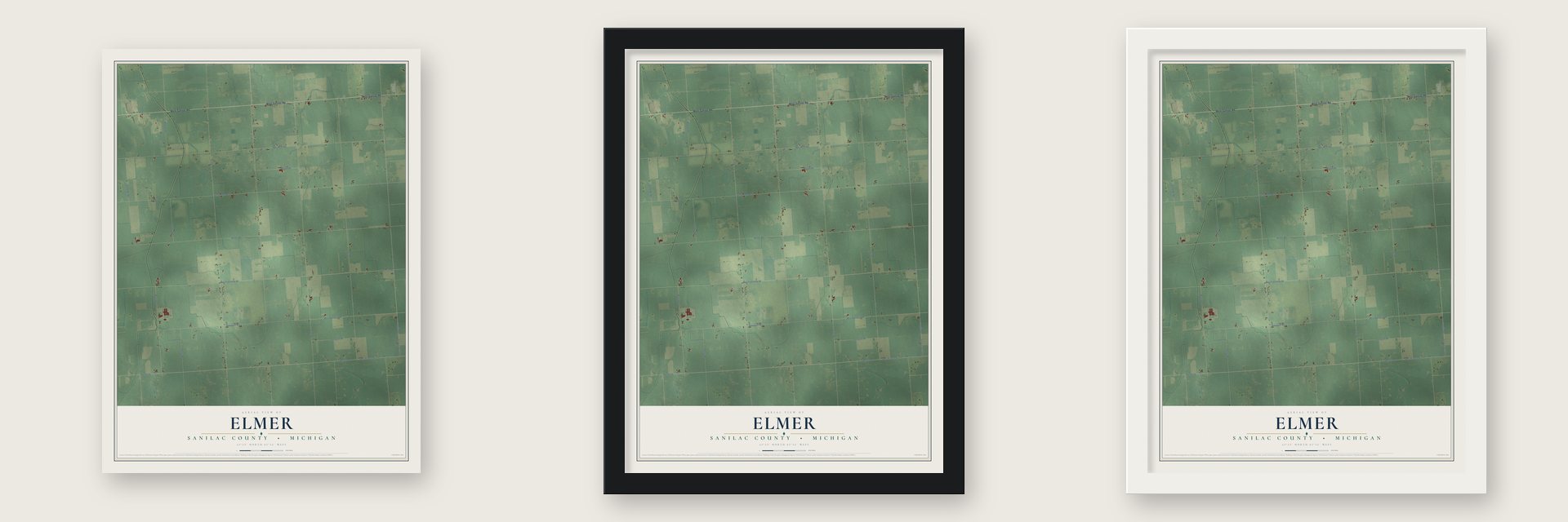 Elmer, Sanilac County, Michigan map unframed, in a black wood frame and in a white wood frame
