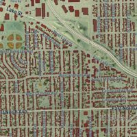 Second close-up of the map of Elmhurst, Illinois print showing more streets and buildings